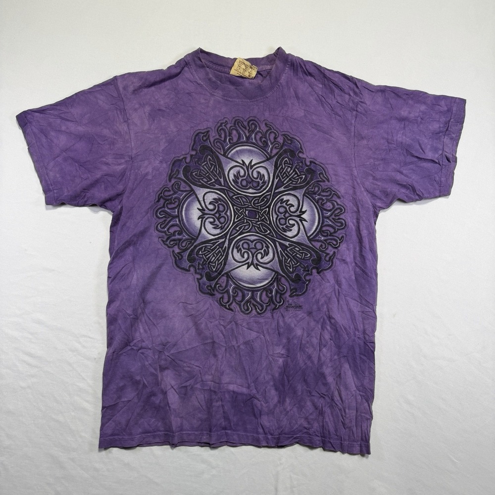The Mountain 2005 Courtney Davis Celtic Cross Tie Dye T-Shirt M Purple Cotton